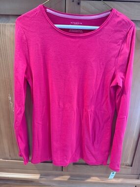 Talbots Women's Long-Sleeve Crewneck Top in Bright Pink Pima cotton